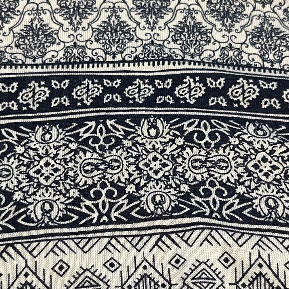 Navy Blue & White Boho Print Wrap Style Long Sleeve Dress Size L Made in USA - Picture 10 of 12